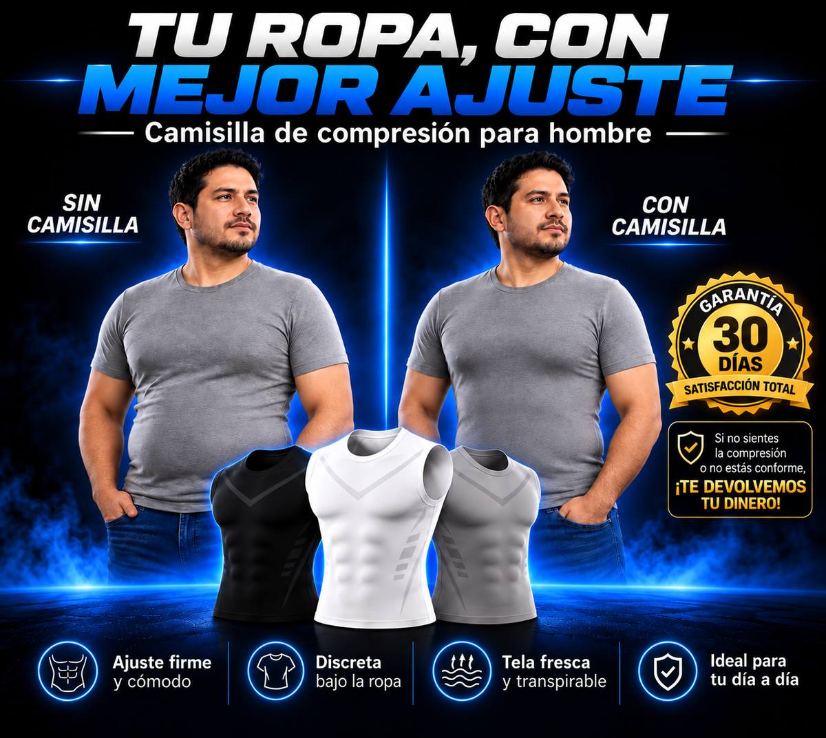 Camisilla de Compresión Lonfit para Hombre | Reduce Abdomen y Mejora la Postura