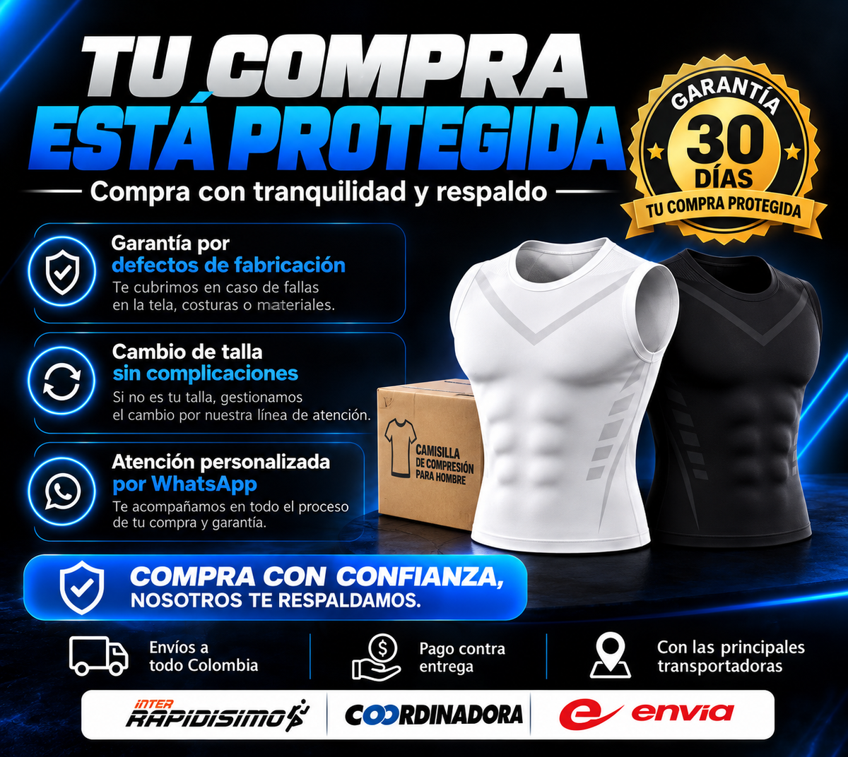 Camisilla de Compresión Lonfit para Hombre | Reduce Abdomen y Mejora la Postura